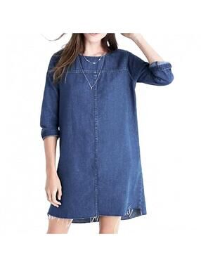 Madewell Denim Step Hem Shift Pullover Dress XXS Wash Raw Hem Cut Off Dress